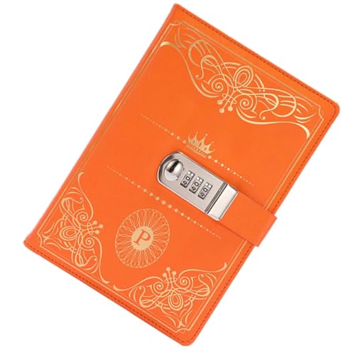 Beaupretty Cuaderno con Código de Bloqueo y Tapa de Pu Estilo Vintage Naranja, Portátil con Páginas en Blanco para Diario y Notas Personales