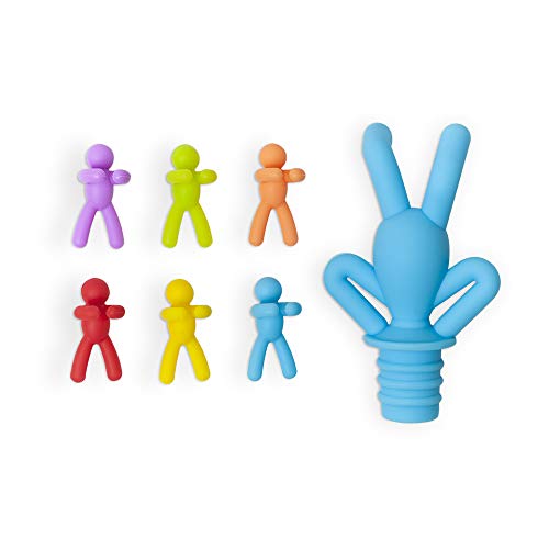 Conjunto 7 peças rolha para vinho e identificadores de taça abraço Descomplica, Multicolor, Brinox
