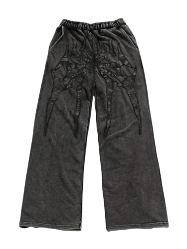 Men's Gothic Baggy Sweatpants Vintage Elastic Waist Workout Athletic Trousers with Pockets