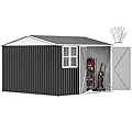 DWVO 10x10ft Metal Outdoor Storage Shed with Window, Lockable Tool Storage Sheds, Oversized Steel Garden Sheds with Sloped Roof for Backyard, Patio, Garage, Lawn, Gray & White
