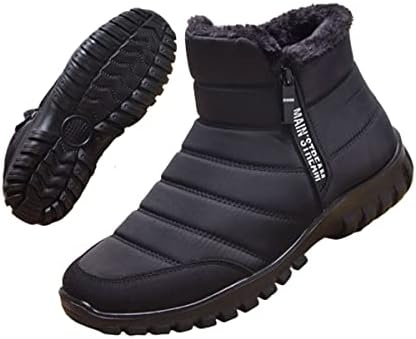 Men's Waterproof Warm Cotton Zipper Snow Ankle Boots, Winter Warm Slip on Thick Plush Mens Snow Boots, Non-Slip Winter Shoes for Men (Black,7.5)