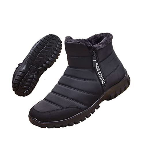 Mens Waterproof Warm Cotton Zipper Snow Ankle Boots Winter Warm Slip on Thick Plush Mens Snow Boots Non-Slip Winter Shoes for Men (Black 10.5)