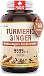 Herba Turmeric Supplements for Inflammation with Black Pepper and Ginger - 180 Capsules | 5,555mg Equiv. with 95% Turmeric Curcumin Supplements with Black Pepper | Joint Pain Relief | Made in Canada