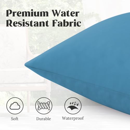 puredown® Outdoor Waterproof Throw Pillows, 22 x 22 Inch Feathers and Down Filled Decorative Square Pillows for Garden Patio Bench, Pack of 2, Blue