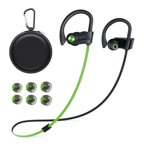 Casque Bluetooth sans fil sport vert avec basses HD et IPX7