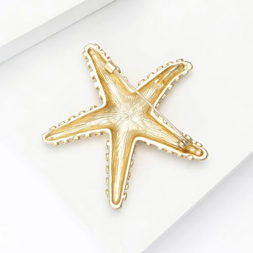 Image of Charm Starfish Brooch Pin for Women Fashion Chunky Plated Gold Sea Star Lapel Pin Summer Ocean Beach Jewelry Gifts