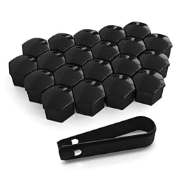 Rebvugr 20PCS Lug Nut Covers, Bolt Covers Caps, 21mm Hexagonal Nut Covers with Removal Tool, Plastic Wheel Bolt Dust Caps Covers Auto Accessories Universal for Most Car Lug Nut Caps (Black, 21mm)