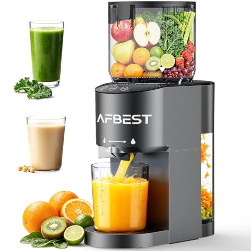 AFBEST Juicer Machines with 5.8' Large Chute, 2-in-1 Cold Press Juicer for Whole Vegetables Fruits Making Nut Milk, 100oz Capacity Masticating juicer for Daily Wellness, Easy to Clean, Premium Gray