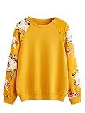 Romwe Women's Long Sleeve Floral Print Causal Pullover Sweatshirt Mustard Yellow Large