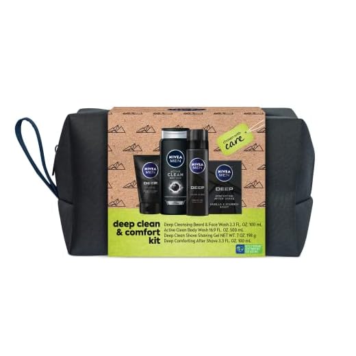 NIVEA MEN Deep Skin Care Collection, Men's Body Wash, Shave Gel, After Shave, and Beard & Face Wash, 4 Piece Gift Set