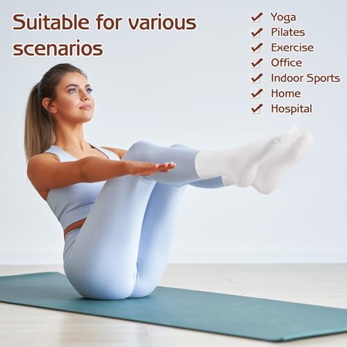 Jspupifip 6 Pairs Pilates Socks with Grips for Women Non Slip Grip Yoga Socks Grippy Crew Sock for Barre Ballet Barefoot Workout Hospital