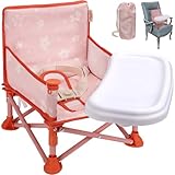 Tiny Marvels 3-in-1 Portable Baby Chair, Foldable Booster Seat with Removable Tray, Safety Harness & Carry Bag for Dining, Travel, Camping, Beach, 6M-3Y (Blush Petals)