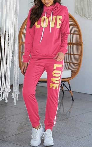 Angsuttc Jogger Sets for Women 2 Piece Tracksuit Oufits Letter Print Long Sleeve Sweatshirt and Pants Sets Pink 3XL
