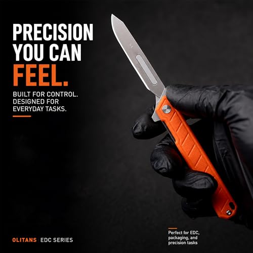 Image of OLITANS G046 Mecha Mini Slim Folding Scalpel with 5pcs #24 and 5pcs #60 G10 Handle with Liner Lock, Utility EDC Pocket Knife with Back Clip(Orange)