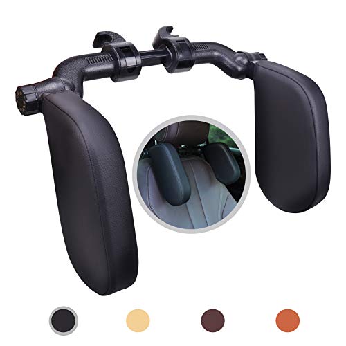 Rajvia Reposacabezas Coche, Apoyacabezas Lateral para Asiento de Coche, Soporte de Cuero Ajustable Cuello Almohada, Reposa Cabezas para Niños Adultos (Negro)