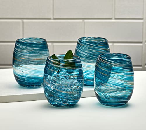 Mikasa Color Swirl Stemless Wine Glass, 4 Count (Pack Of 1), Blue #TOP5