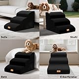 Thihome Hundetreppe für Kleine Hunde, Haustiertreppe 3 Stufen, Hochdichtem Schwamm Hundetreppen 40cm Hoch, Hunde Treppe mit Waschbarem Bezug, Rutschfestem Hunderampe für Bett & Sofa, Schwarz