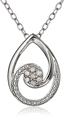 Amazon Collection Sterling Silver Teardrop Swirl Diamond Pendant Necklace, 16" + 2" Extender
