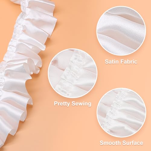 Homiest 11 Yards Ruffle Ribbon Trim for Sewing, 1-1/2 Inch Wide Satin Fabric Trims, White Ruffle Trim for Making Crafts Dress Curtain Wedding Costume Pillowcase
