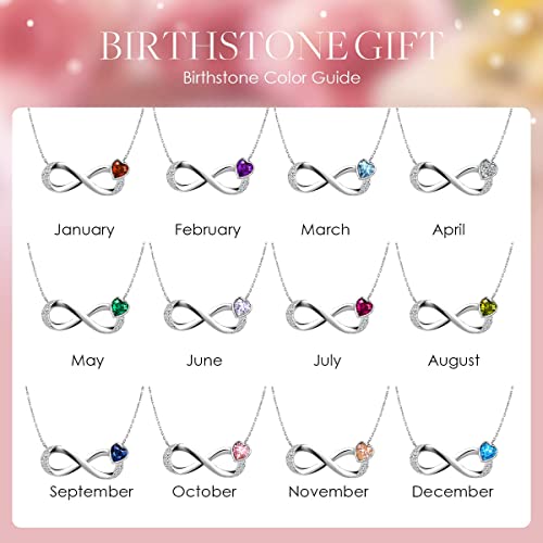 Qings Infinity Birthstone October Necklace for Women Girls Heart Tourmaline Cubic Zirconia Pendant Necklaces 925 Sterling Silver Birthday Valentine's Day Christmas Jewellery Gifts for Mom - Image 5