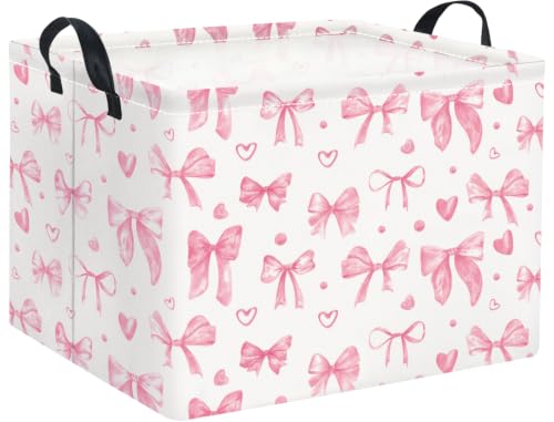 Image of Rectangular Valentines Basket for Women Girls Storage Bin Organizer Box Shelf Room Decor(Heart Bowknot)