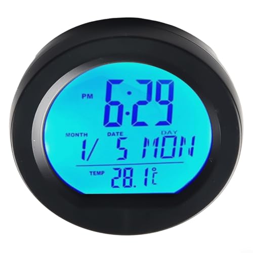 PETSTIBLE Solar Car Clock, Car LCD Digital Clock Black Thermometer Temperature 12/24 Hour Format Voltage Meter Battery Monitor