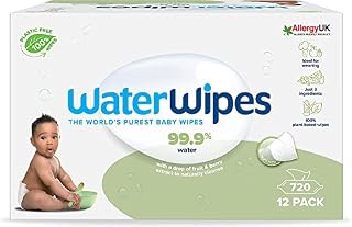 WaterWipes Textured Clean pozbawione plastiku chusteczki dla niemowląt, 720 sztuk (12 opakowań), nawilżane w 99,9% wodą, bezzapachowe, dla wrażliwej skóry