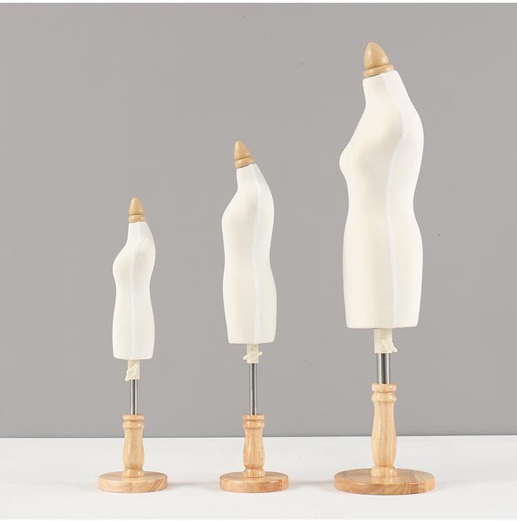 Mini Mannequin Body Sewing Mannequin Torso Clothing Form Adjustable Mannequin with Display Hanger Bracket Flexible and Practical, 1/4B with Sewing Stand White