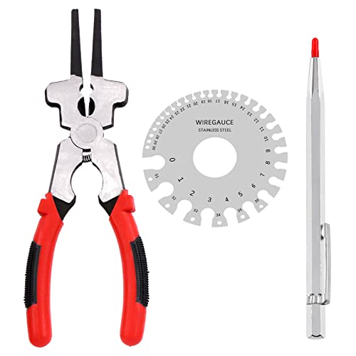 Tanstic 3Pcs 8 Inch Mig Welding Pliers with Stainless Steel Dual-Sided Wire Gauge and Tungsten Carbide Scriber with Magnet, Multifunctional Welding Pliers for Wire Cutting