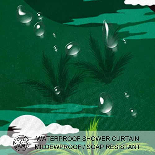 Rideau de douche imprimé palmier coco vert textile lavable avec kit crochets - 4