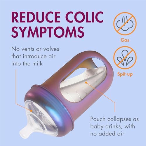 Image of Boon Nursh Bottles - Silicone Baby Bottles Help Ease Colic Symptoms - Formula and Breast Milk Only Touch Food-Grade Silicone - Medium Flow - 8 Oz - Metallic