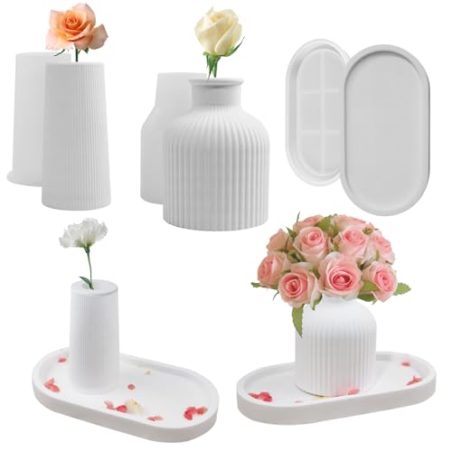 MoguGo 3 Stück Silikonform Gießformen Silikon Vase DIY Vases Resin Formen Epoxidharz Formen Vases 2 Vase und 1 Paletten Gießform Handgefertigte Silikonform für Vasenherstellung Vasen Stifthaltern DIY