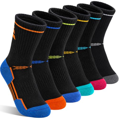 Image of Welwoos 6 Pairs Kids Boys Girls Socks Athletic Basketball Youth Sport Crew Cotton Breathable Soft Socks