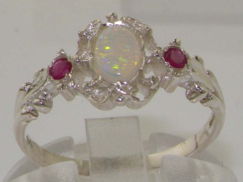 925 Sterling Silver Natural Opal And Ruby Womens Promise Ring - Size 5.5 #TOP1