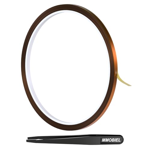Image of MMOBIEL Heat Tape for Sublimation & Electronics Polyimide Tape 0.1 inch x 100ft (3mm x 30m) - High Temp up to 536F, ESD Tweezer Included - for Heat Press, 3D Printing, Soldering, HVAC