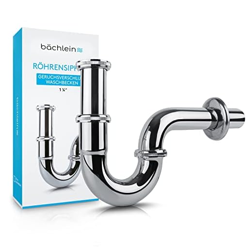 Bächlein Universal Siphon für Waschbecken & Waschtisch - Abflussgarnitur passgenau - Geruchsverschluss inkl. Gummimanschette + Einbauanleitung - Röhrensiphon Ablaufgarnitur