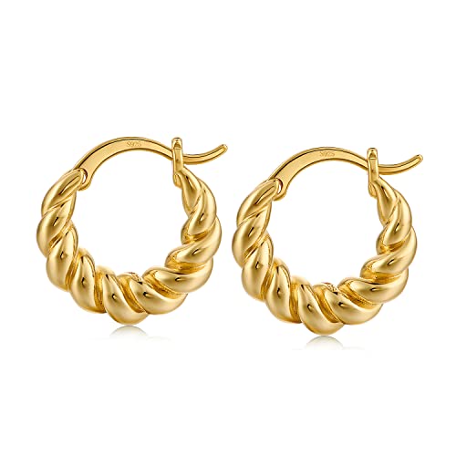 FRUMOS 18K Gold Plated Chunky Hoop Earrings for Women Fashion Thick Gold Hoops Set Jewelry for Birthday Christmas Gifts, Medium, Brass, No Gemstone