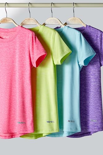 Pacote com 4: Camisas atléticas para meninas jovens, camisetas de manga curta com ajuste seco, roupa
