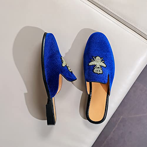 Image of FLQL Mens Shoes Luxury Velvet Gold Buckle Slip-on Penny Loafers Casual Smoking Slippers Indoor Outdoor Sandals Black Size 7-13