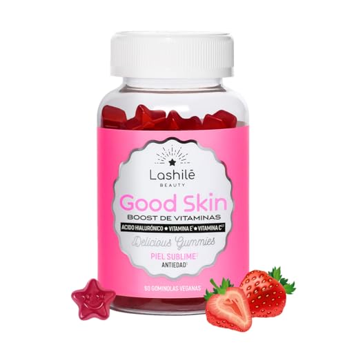 Lashilé Beauty - Complémentos Alimenticios - Vitaminas antiedad y antiarrugas - Good Skin Vitaminas - 1 mes - 60 Gummies - Fabricado en Francia - Vitamina C, Vitamina E, Acido Hialurónico