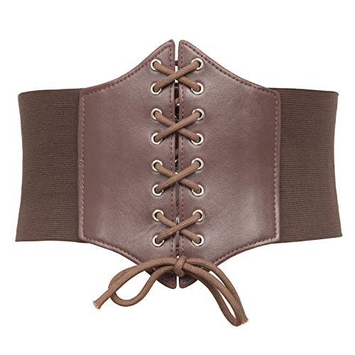 GRACE KARIN Corset Belts for Women Vintage Lace-up Elastic Waist Belt for Halloween(L, Black+White+Coffee)2