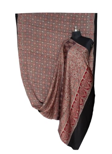 Image of Ethnics of Kutch Womenss Ajrakh Modal Silk Natural Dye Hand Block Print Saree with Blouse Piece - 5.5 Mtr Length