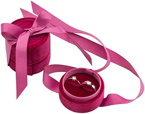 POKOFO Velvet Double Premium Round Ring Bearer Box Elegant Silk Bow Jewelry Storage Organizer Gift