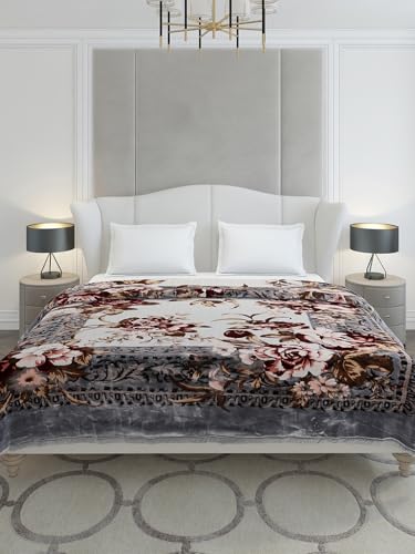 Image of Monte Carlo Double Bed Heavy Winter Blanket Emilia 2 Ply Cloudy 1050 GSM | 5.5 KG (240x220 CM), Grey Brown