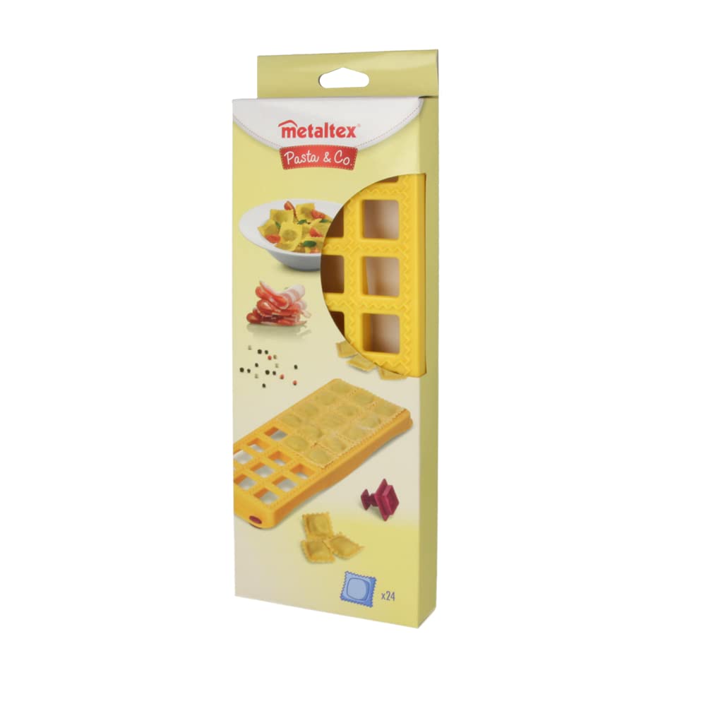 Metaltex 24-częściowy kwadratowy kształt Ravioli forma z wyrzutnikiem napełniania, srebrna