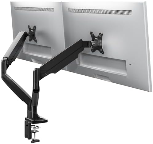 Supporto Per Doppio Monitor ErgoFocus Con Molla A Gas – Bracci Regolabili Per Schermi 13-32 Pollici, Fissaggio A Morsetto O Passacavo