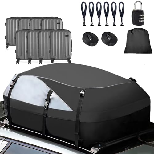 Coffre de Toit Voiture Souple - 700L/25 Pieds Cubes - Sac de Toit Voiture Pliable Imperméable pour Tous Véhicules avec/sans Barres de Toit, Serrure, 6 Crochets de Porte, 2 Sangles renforcées