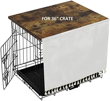 AMAN Dog Crate Topper Wood for 48 42 36 30 24 inch Cages, Dog Crate Table Topper with Tassel Curtain, Rustic Style Dog Kennel Topper（Rustic Brown）