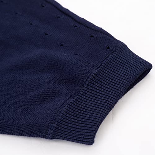 Women Casual Lightweight Short Sleeve Cardigan Open Front Knit Sweater Navy Blue L #TOP5