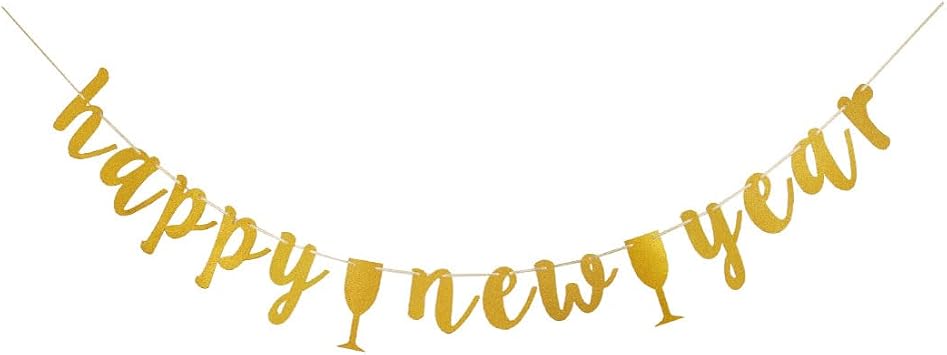 Happy New Year Banner, Cheers To 2026 Party Sign, 2026 New Year Eve/Holiday Party Bunting Garlands Decorations - Gold Glitter